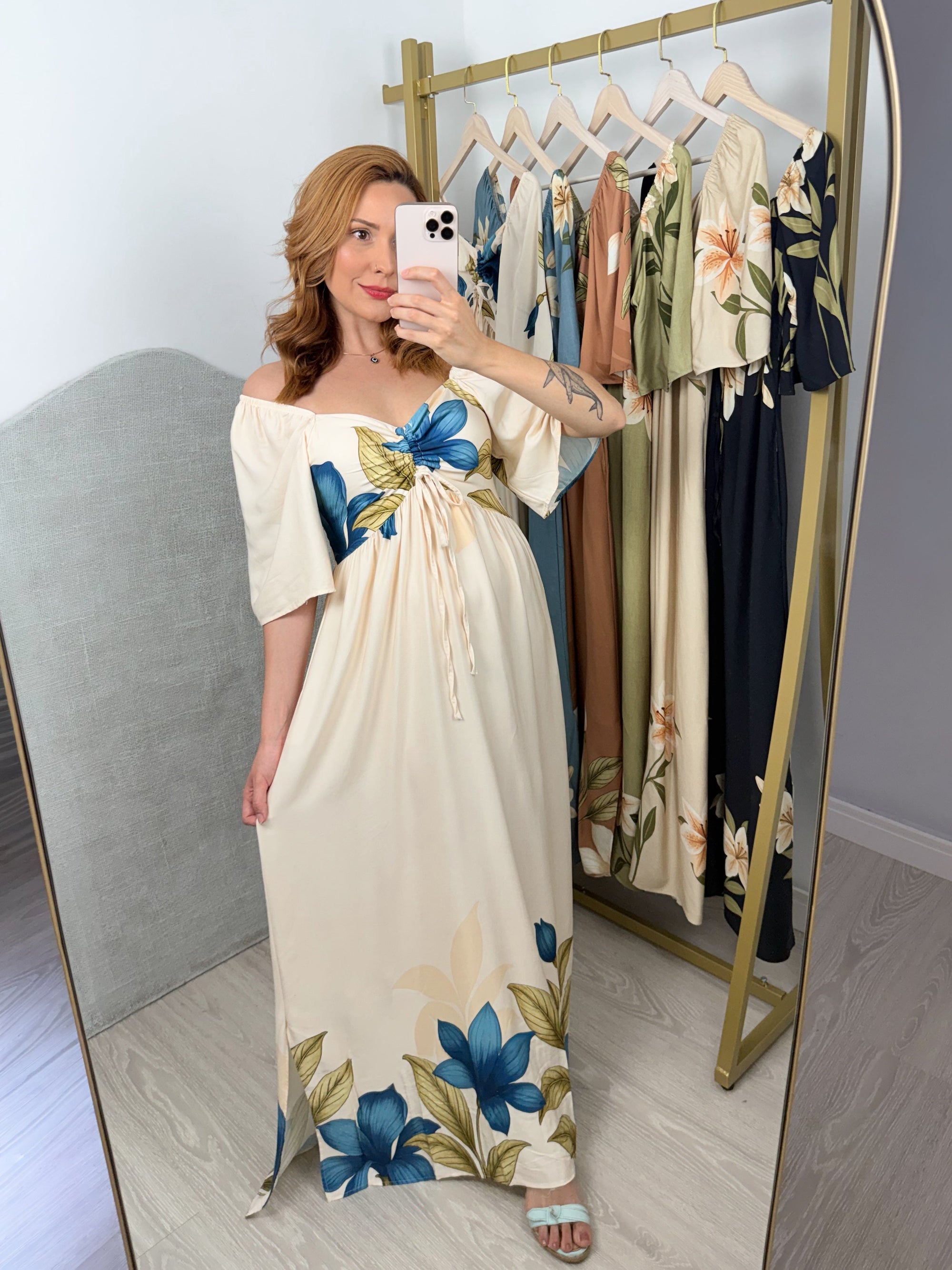 Vestido Estampado com Bolsos e Manga Sol