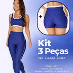 Kit Fitness Feminino 3 Peças – Top, Shorts e Legging Cintura Alta