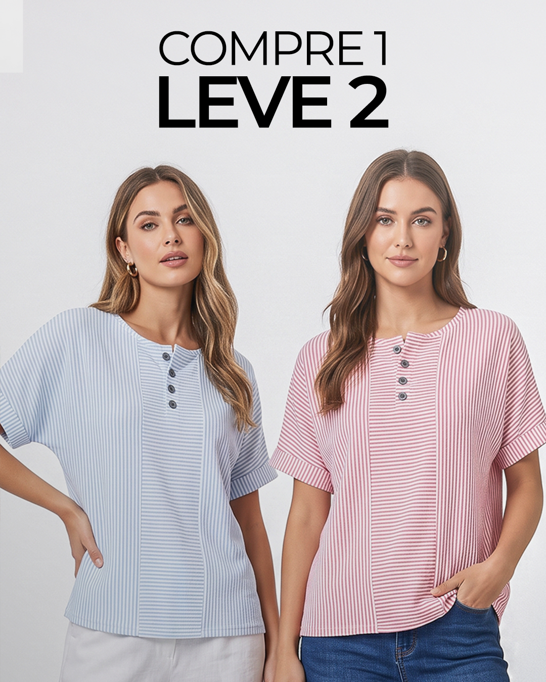 (Compre 1 Leve 2) Blusa Euddora™ Com Listras Delicadas e Botões Frontais