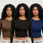 KIT 3: Blusa Feminina de Manga Longa - Meia Estação de Compressão Colada