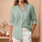 [Compre 1 e Leve 3] Camisa Adelaide™ em Linho de Algodão com Gola Mandarin / Elegância e Conforto que Se Reinventam em Cada Ocasião!