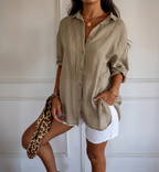[Liquidação: Compre 1 e Leve 3] Camisa Ibiza™ em Linho de Algodão com Design Semi Plissado / Conforto e Estilo que Abraçam a Mulher Elegante!