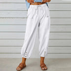 [COMPRE 1 E LEVE 2] Calça Kobe™ em Linho de Algodão com Bolsos Frontais e Cordão Ajustável
