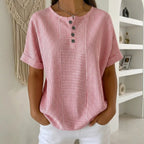 (Compre 1 Leve 2) Blusa Euddora™ Com Listras Delicadas e Botões Frontais