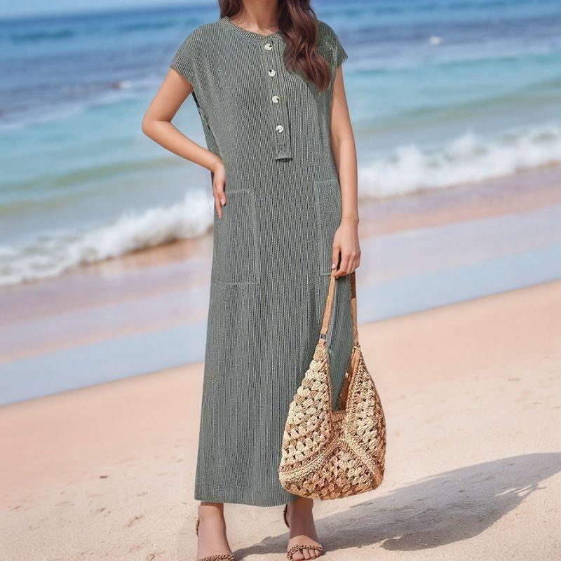 Vestido Lucelli™ Em Tecido Modal Plissado com Acabamento Artesanal