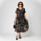 Vestido Francesca™ com Babado e Estampa Dourada