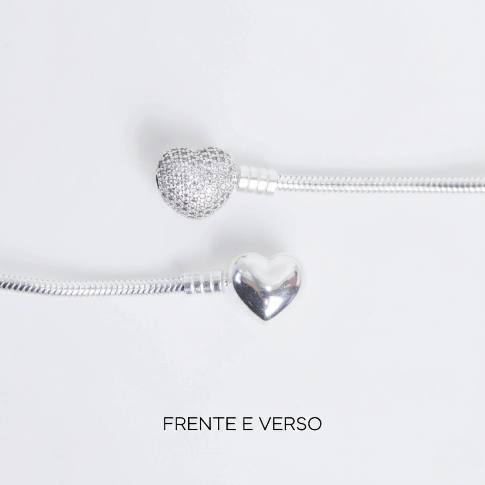 (BRINDE) Kit Pulseira Coração Cravejado + Corrente de Segurança Prata 925